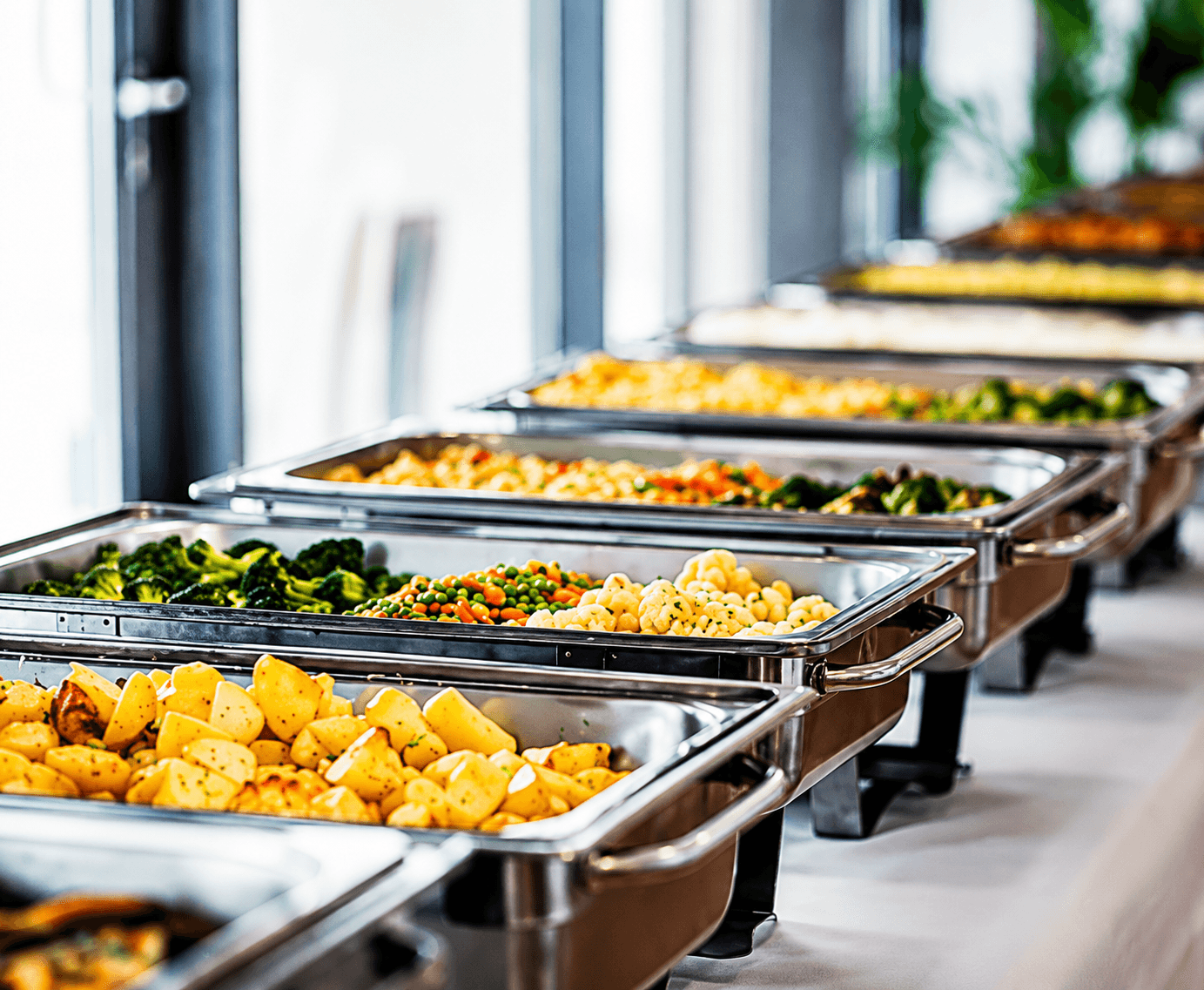 Professional catering buffet with chafing dishes